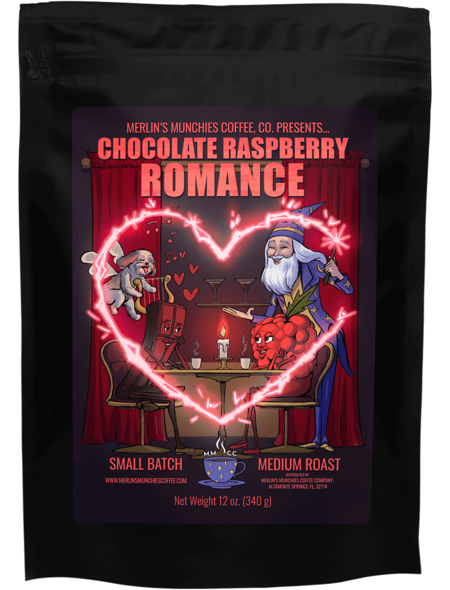 Chocolate Raspberry Romance 12oz – Merlin's Munchies Coffee Company